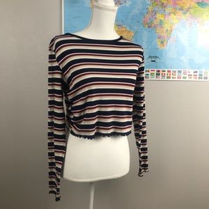 h & m crop top stripes spring blue red long sleeve